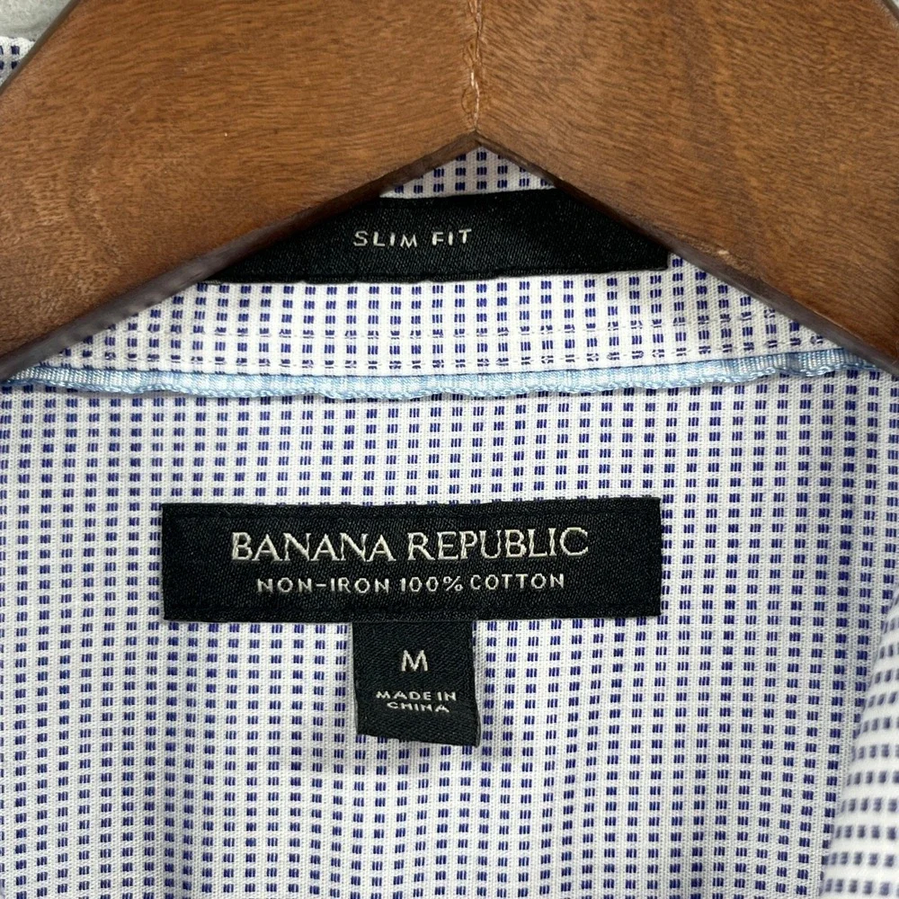 Banana Republic Dress Shirt Mens Medium Blue White Slim Fit Micro Check Preppy
